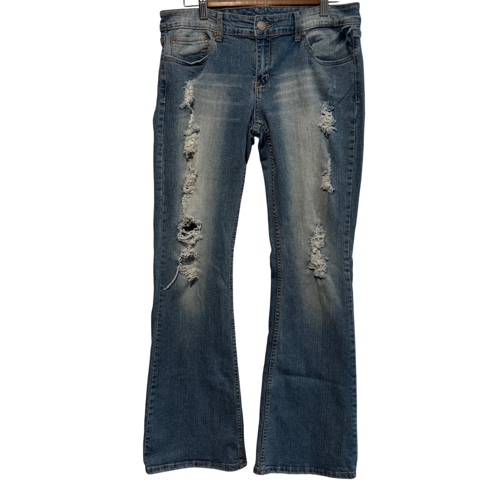 Ariya Jeans Women's Size 11 12 Flared Distressed Light‎ Wash Denim Pants